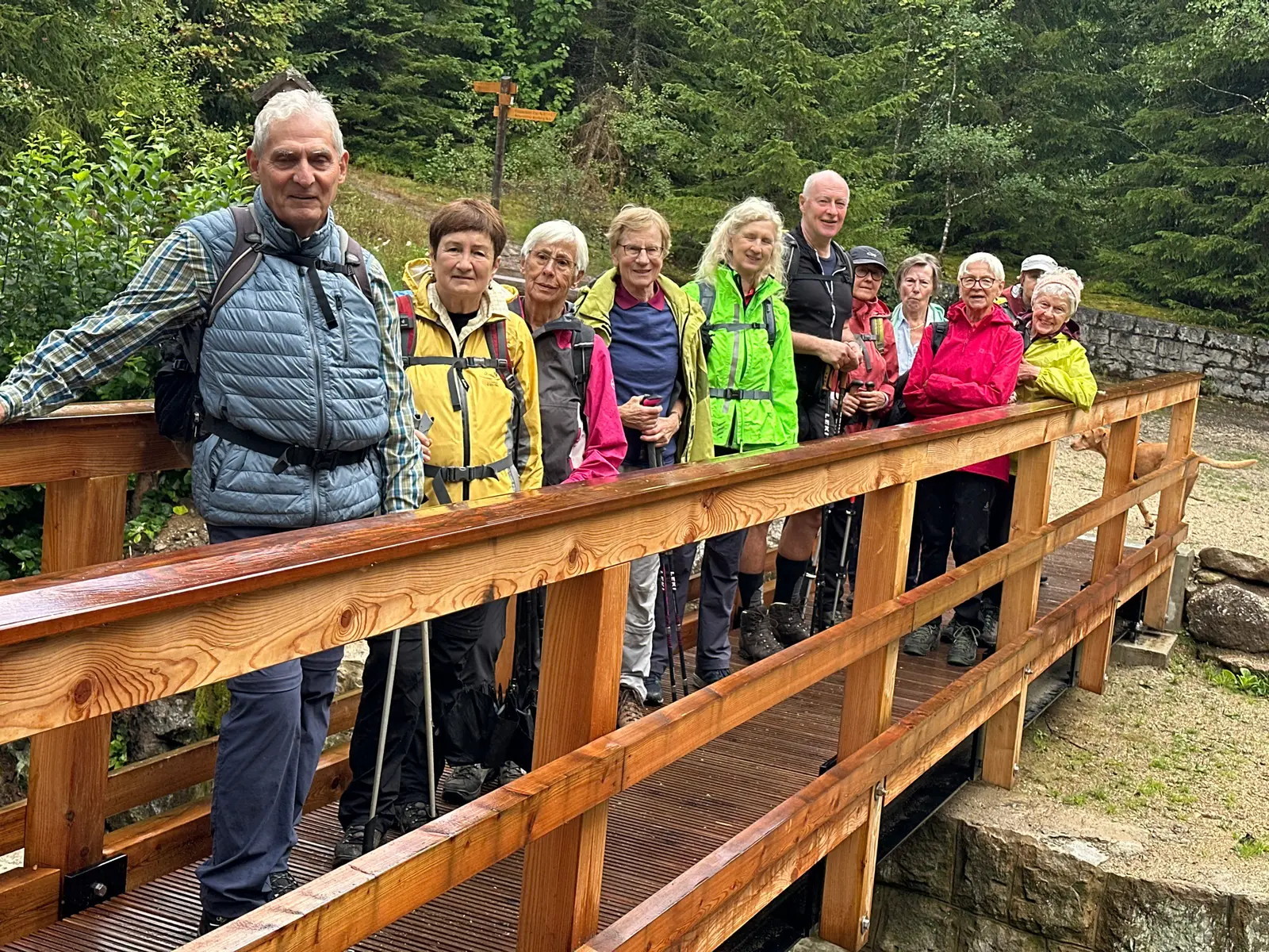 Die Wandergruppe auf der neu errichteten Brücke an der Alten Klause